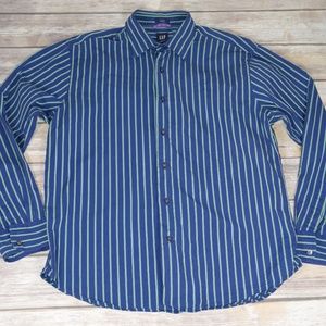 Gap Men Blue Striped Dress Shirt L 16-16 1/2